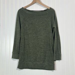 Bellamie Olive Green Tunic Sweatshirt Women’s M Boatneck 3/4 Sleeve Pullover